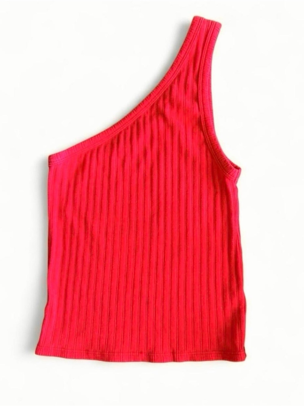 Y2K American Eagle Outfitters Ribbed One-Shoulder Tank - Red S